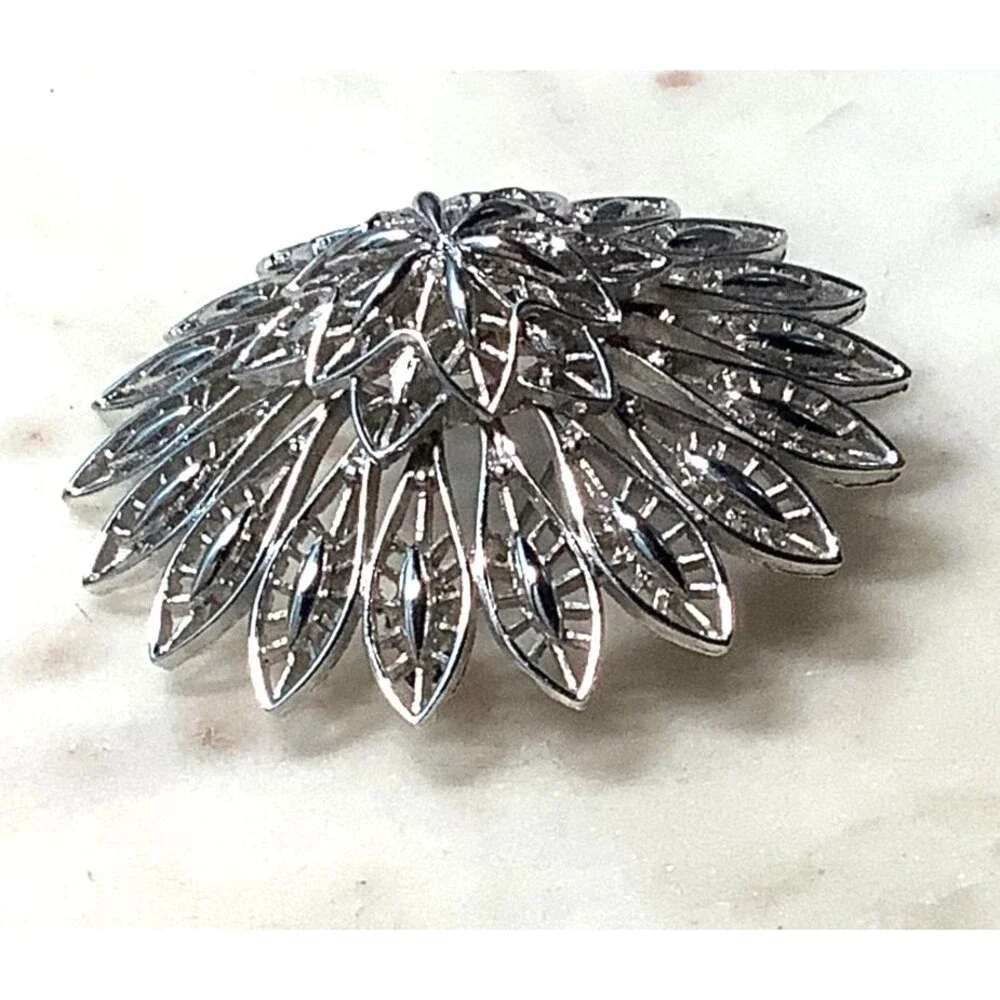 Vintage Monet Brooch Domed Filigree Silver Tone Signed Pin Retro Jewelry